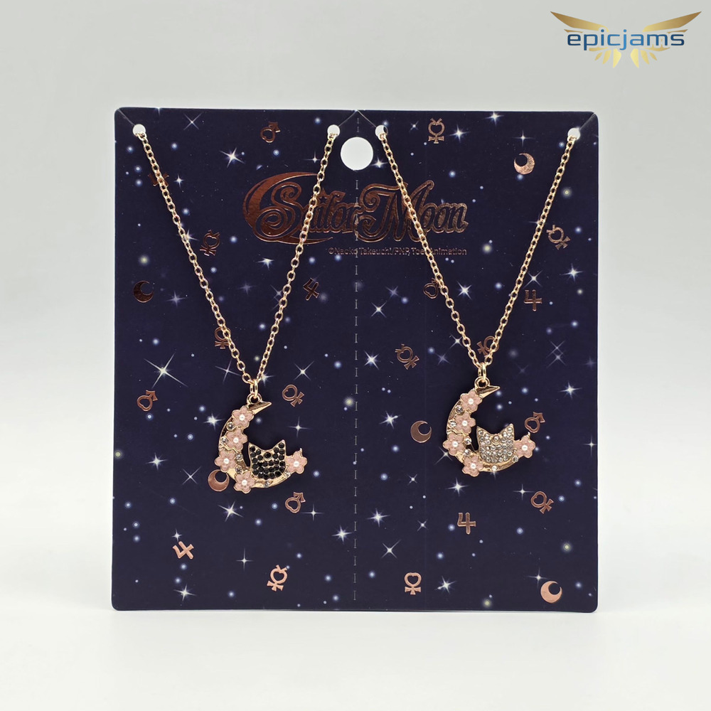Pretty Guardian Sailor Moon Artemis & Luna Floral Moon Best Friend Necklace Set